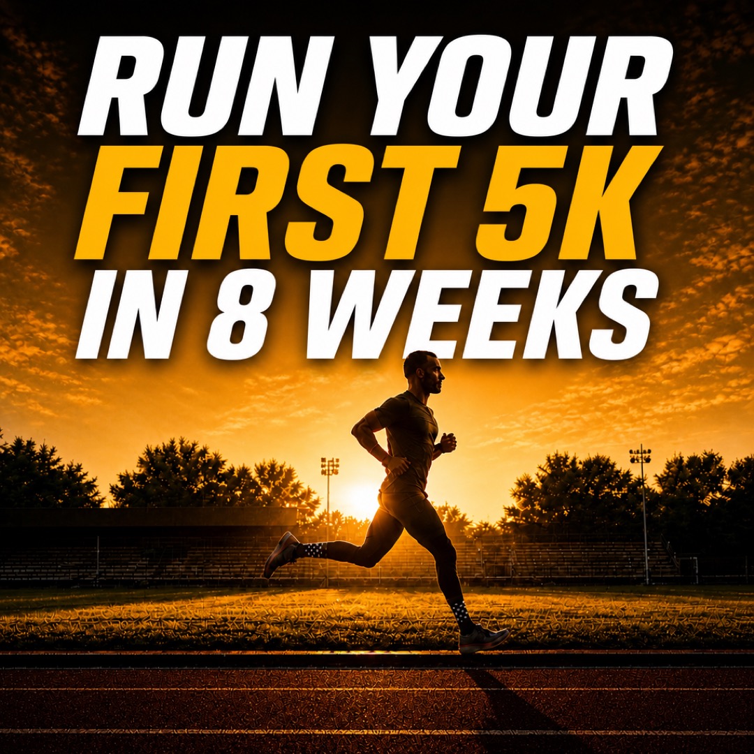 Run Your First 5K in 8 Weeks — runner on a track at sunset